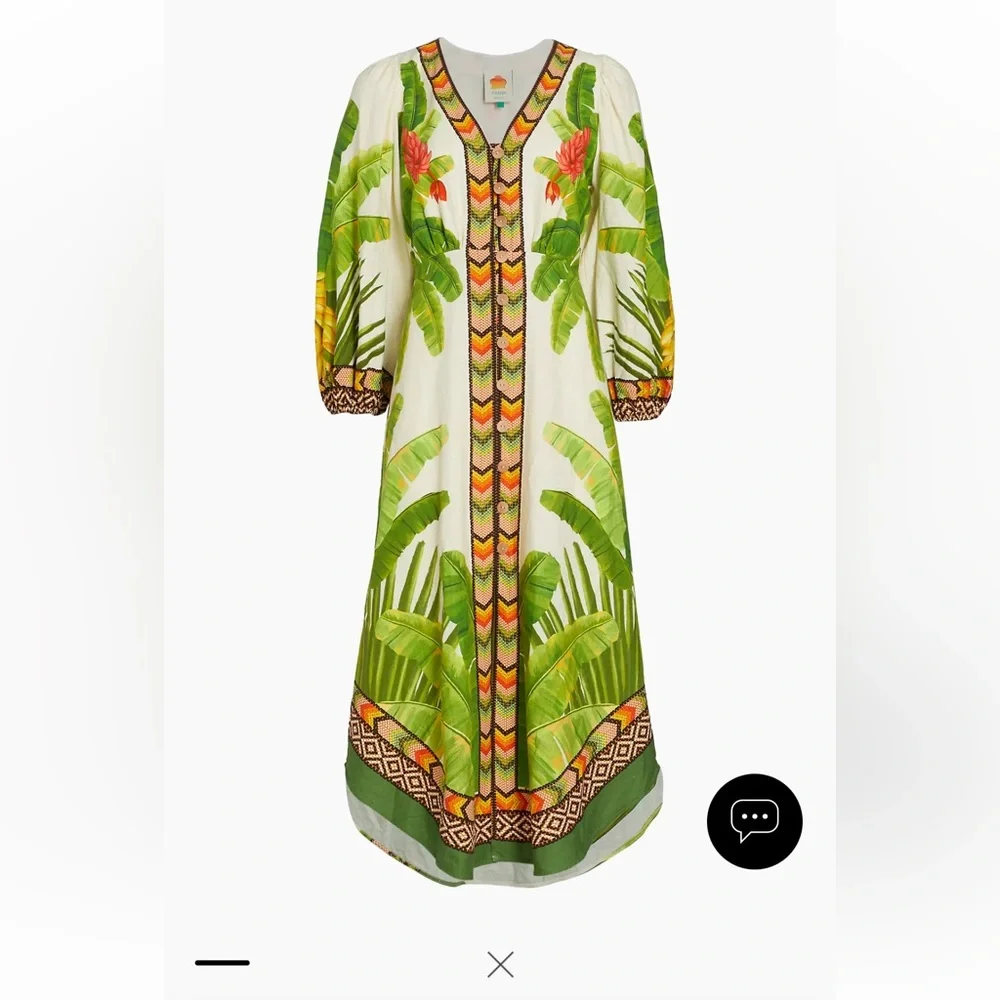 🎉Host pick 🎉NWT Farm Rio Fresh Forest Linen-Blend Midi-Dress - Picture 3 of 13